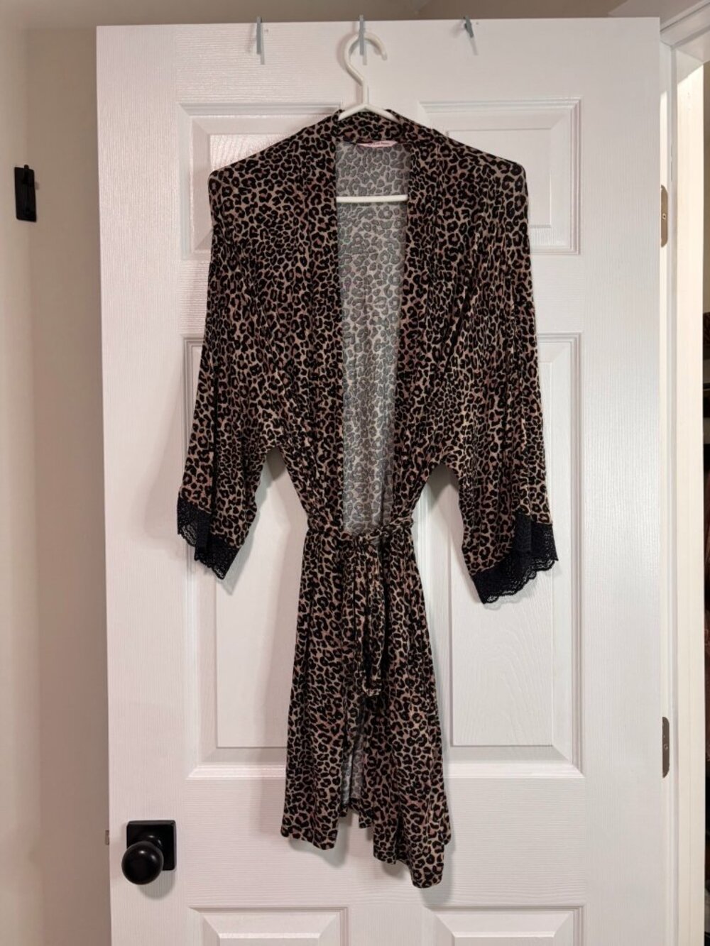 Leopard Print Lace Trim Summer Robe (Medium)